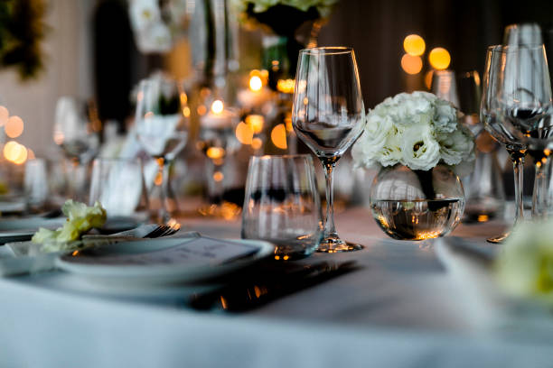 istock Beutiful setup of wine glasess for dinner, party, weddings or chrismas 1193503484