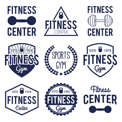 Fitness and Gym typographic hipster Themed Badge Label set with weight. For sport fit signage, prints and stamps.