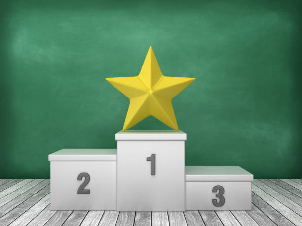 istock Podium with Star on Chalkboard Background - 3D Rendering 1193503783