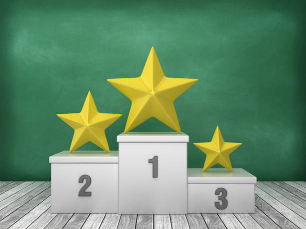 istock Podium with Star on Chalkboard Background - 3D Rendering 1193503806