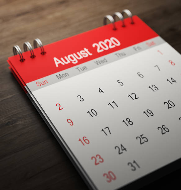 istock Red 2020 calendar on wooden background. 3D rendering 1193504026
