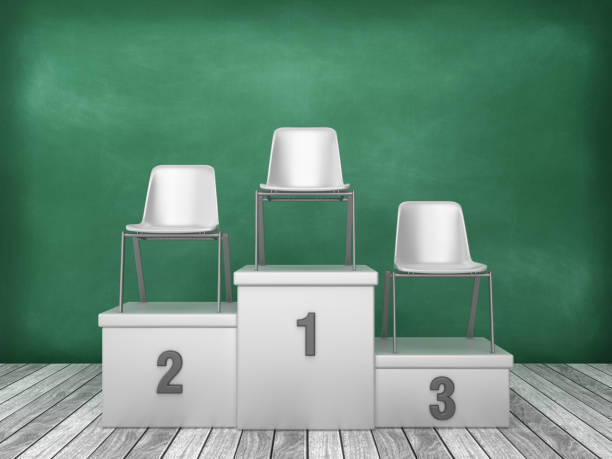 Podium with Chairs on Chalkboard Background - 3D Rendering