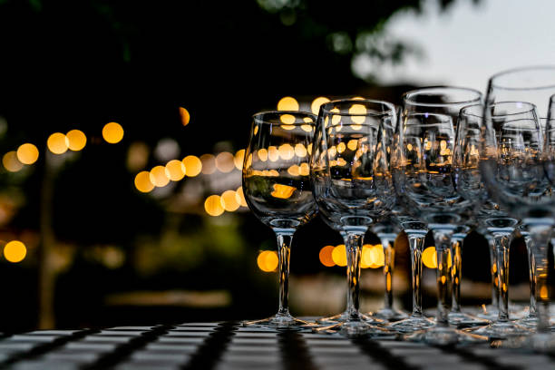 istock Beutiful setup of wine glasess for dinner, party, weddings or chrismas 1193504177