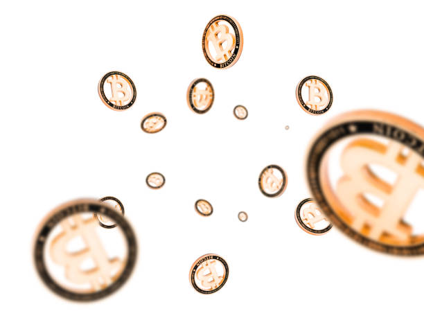Bitcoin Cash. Gold Falling Cryptocurrency. Falling coins isolated on white. Litecoin, Ethereum Cryptocurrency background