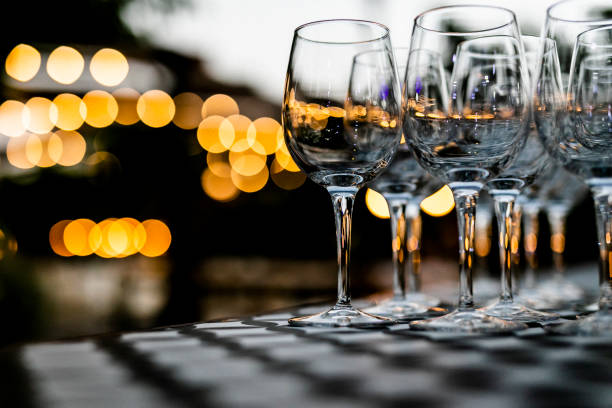 istock Beutiful setup of wine glasess for dinner, party, weddings or chrismas 1193504890