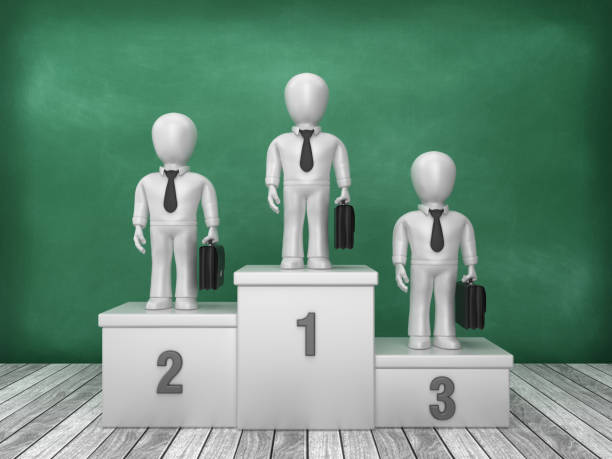istock Podium with Business Characters on Chalkboard Background - 3D Rendering 1193504995