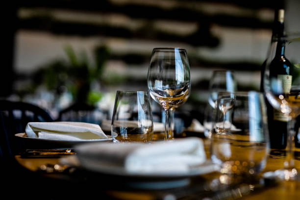 istock Beutiful setup of wine glasess for dinner, party, weddings or chrismas 1193505172