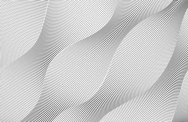 schwarz gepunktete diagonale linien. digitales halbtonmuster. abstrakter technologie-hintergrund, strukturierte oberfläche. konzept der elektromagnetischen wellen. monochrome vektor op kunst design. eps10-illustration - moire stock-grafiken, -clipart, -cartoons und -symbole