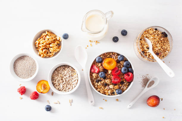istock healthy granola for breakfast with berry fruit nut, plant milk 1193506400