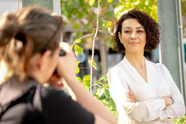 backstage of businesswoman photo session stock photo
