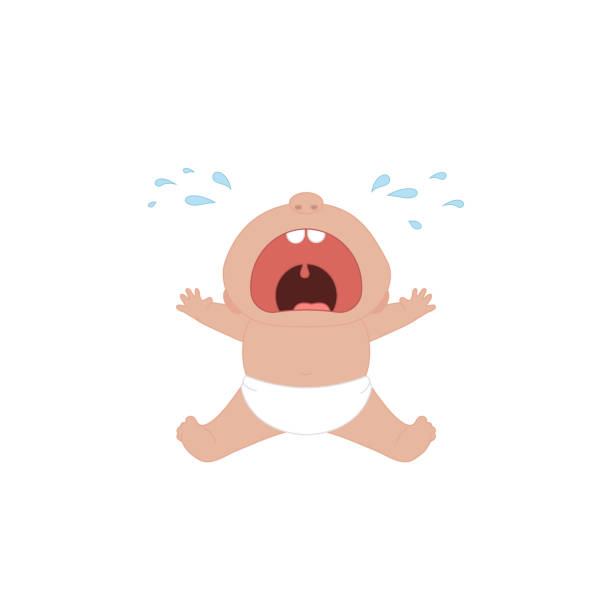Crying little baby Cartoon sitting and crying little baby with mouth wide open. Vector illustration. crying baby cartoon stock illustrations