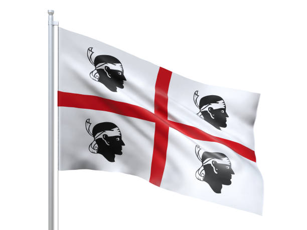 Sardinia, region of Italy, waving flag Realistic Sardinian background. Sardinia background