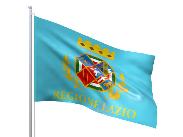 istock Lazio (Region of Italy) flag waving on white background, close up, isolated. 3D render 1193511124