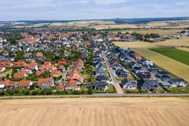 german_settlement aerial view of german settlement hesse germany stock pictures, royalty-free photos & images