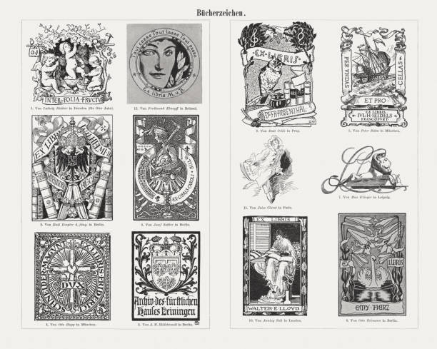 istock Historical European bookplates (Exlibris), wood engravings, published in 1900 1193512291