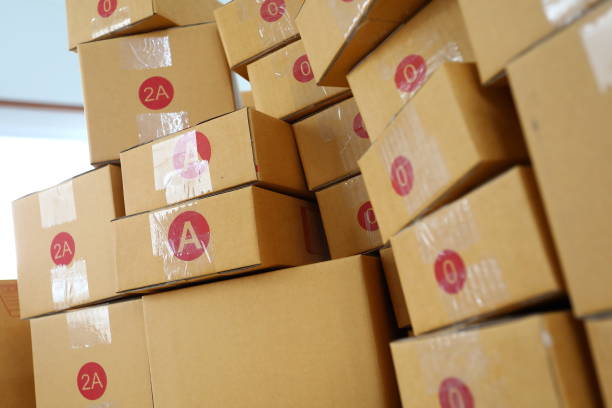 istock brown box post package many size preparing express delivery for consumer order in home office of freelance work online 1193513650