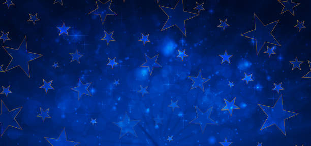 istock Dark blue shiny background with golden stars 1193514745