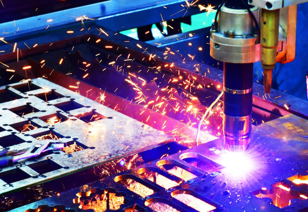 istock Industrial laser cut machine while cutting the sheet metal industrial 1193516355