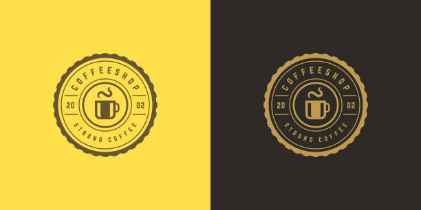 Coffee or tea shop logo template vector illustration with bean silhouette good for cafe badge design and menu decoration. Retro typography emblem.