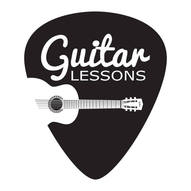 Guitar lessons badge Guitar lessons Badge/Label. For signage, prints and stamps music class stock illustrations