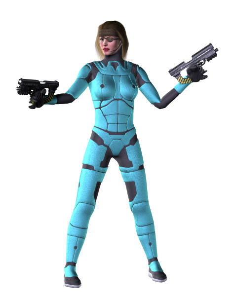 istock futuristic Warrior woman armed with two guns, 3d illustration 1193518896