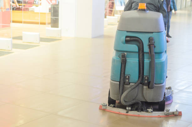 istock Floor care and cleaning machine in shopping centre, copyspace. 1193520092