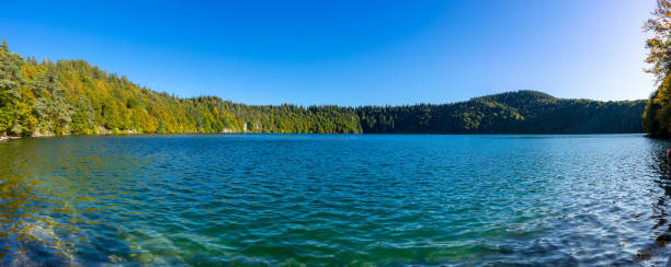 panoramic view of Lake Pavin in Auvergne, Puy-de-Dome, France
