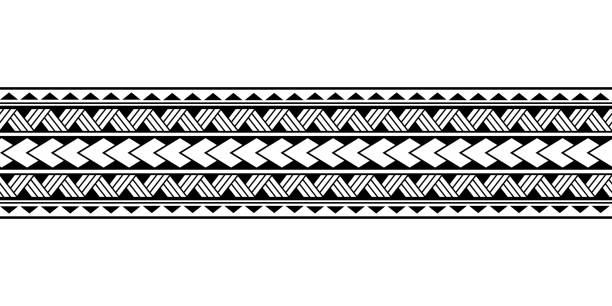 マオリポリネシアの入れ墨ボーダー部族の袖のパターンベクトル。サモアブレスレットタトゥーデザインの前腕や足。 - arm band点のイラスト素材／クリップアート素材／マンガ素材／アイコン素材
