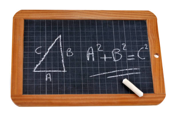 Pythagorean theorem school slate with an equation written on it with a chalk pythagoras stock pictures, royalty-free photos & images