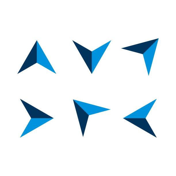 setzen blue arrow navigation logo template illustration design. vektor eps 10. - origami action vector design stock-grafiken, -clipart, -cartoons und -symbole