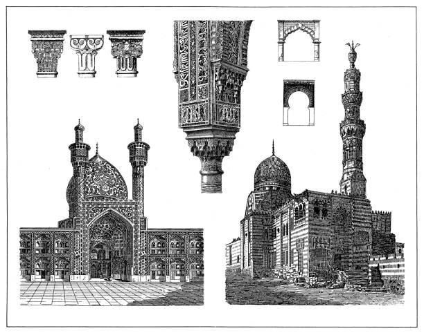 スルタン・アル=アシュラフ・カイトベイの複合体(カイトベイ)、エジプト:カイトベイ、1468年、カイロとシャーモスク、イスファハン、イランのグランドモスクを建設 - egypt cairo islam mosque点のイラスト素材／クリップアート素材／マンガ素材／アイコン素材