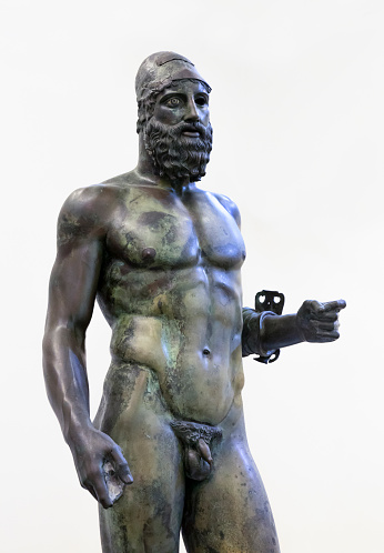 three quarter length of riace bronze statue of the elder at reggio calabria