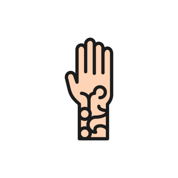 ilustrações de stock, clip art, desenhos animados e ícones de henna tattoo on arm, mehndi flat color line icon. - hinduism henna tattoo tattoo human hand