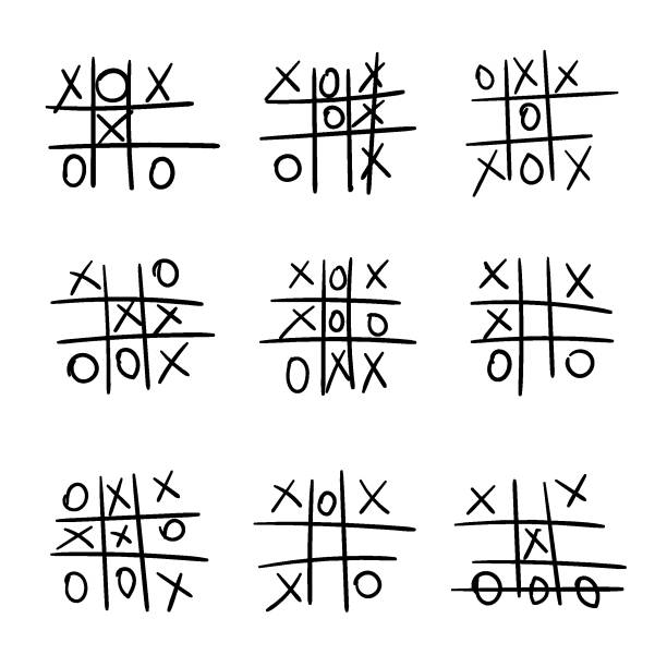 Vector set of tic tac toe games. Hand drawn. Different variants of solution vector art illustration