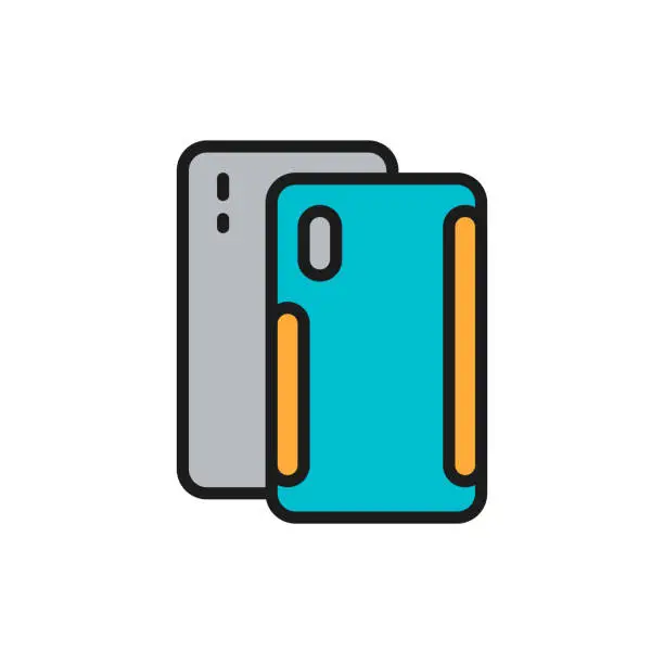 Vector illustration of Smartphone case, phone screen protection flat color line icon.