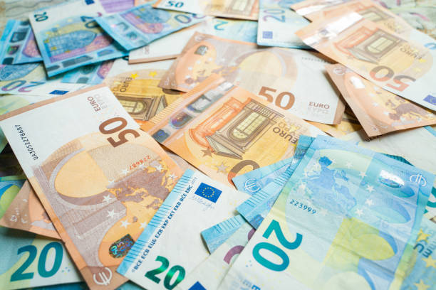 istock Euro money bill vaious value background 1193526865
