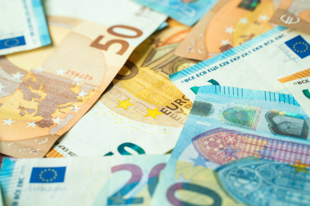 istock Euro money bill vaious value background 1193527150