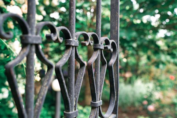 istock Decorative metal fence, behind which the house 1193527377