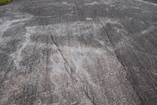 istock Petroglyph Primitive drawings on stones. Ancient art by prehistoric humans. 1193531640