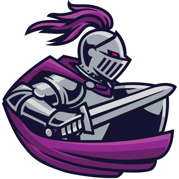 A Noble Knight with sword in a attacking stance. Knight with sword in an attacking stance, defend himself against his foe. knights templar symbols stock illustrations