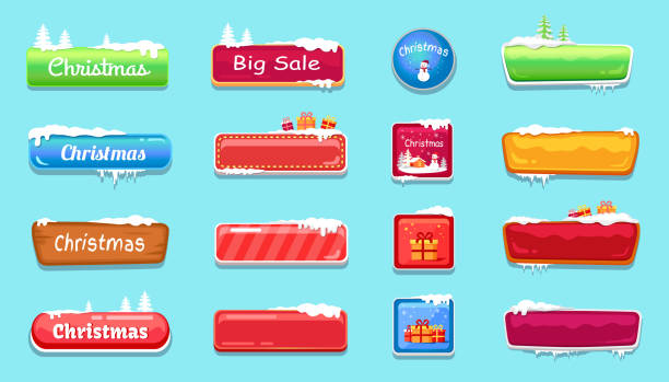 zestaw winter theme web push button covered snow - christmas theme stock illustrations