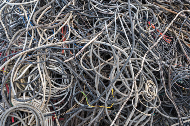 istock Cable scrap on a junkyard as raw material for recycling 1193537821