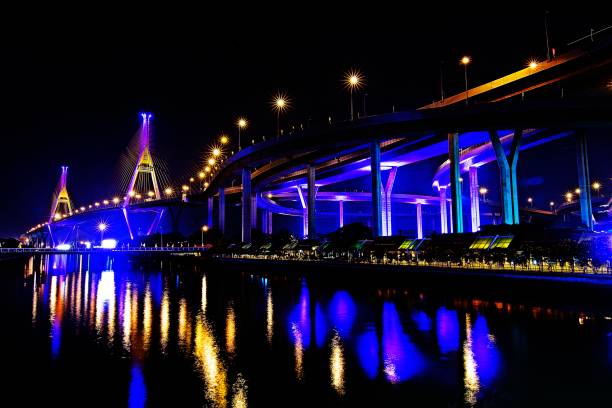 istock Curve bridges and foundation pillars at night. 1193537895