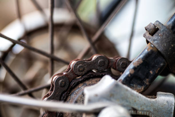 Close up Bicycle Part with Old Cassette Gear is rusty.