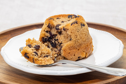 Classic British spotted dick pudding