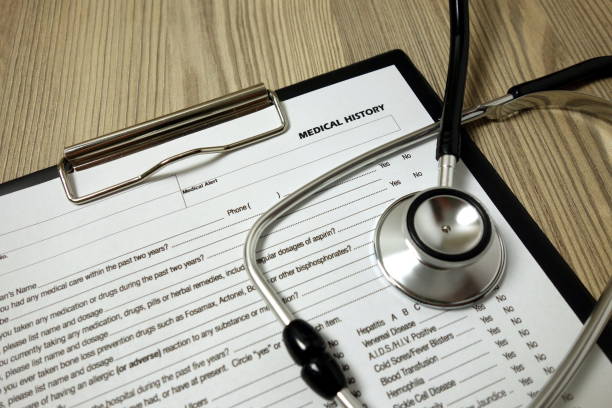istock Medical history form template with stethoscope 1193543844