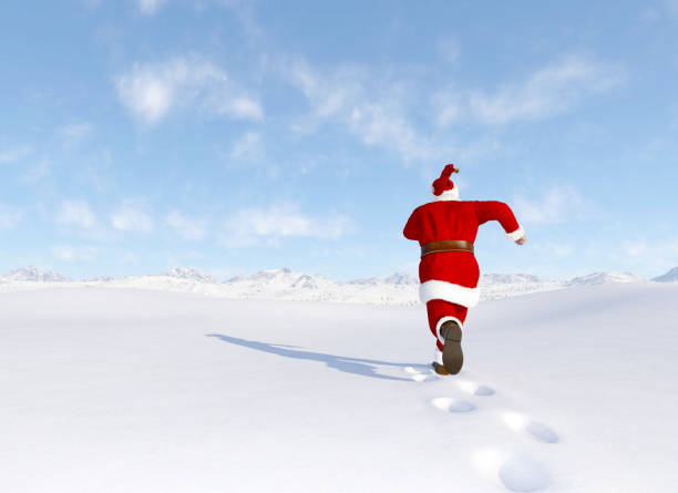 Santa Claus Running in Snow 3D Rendering
