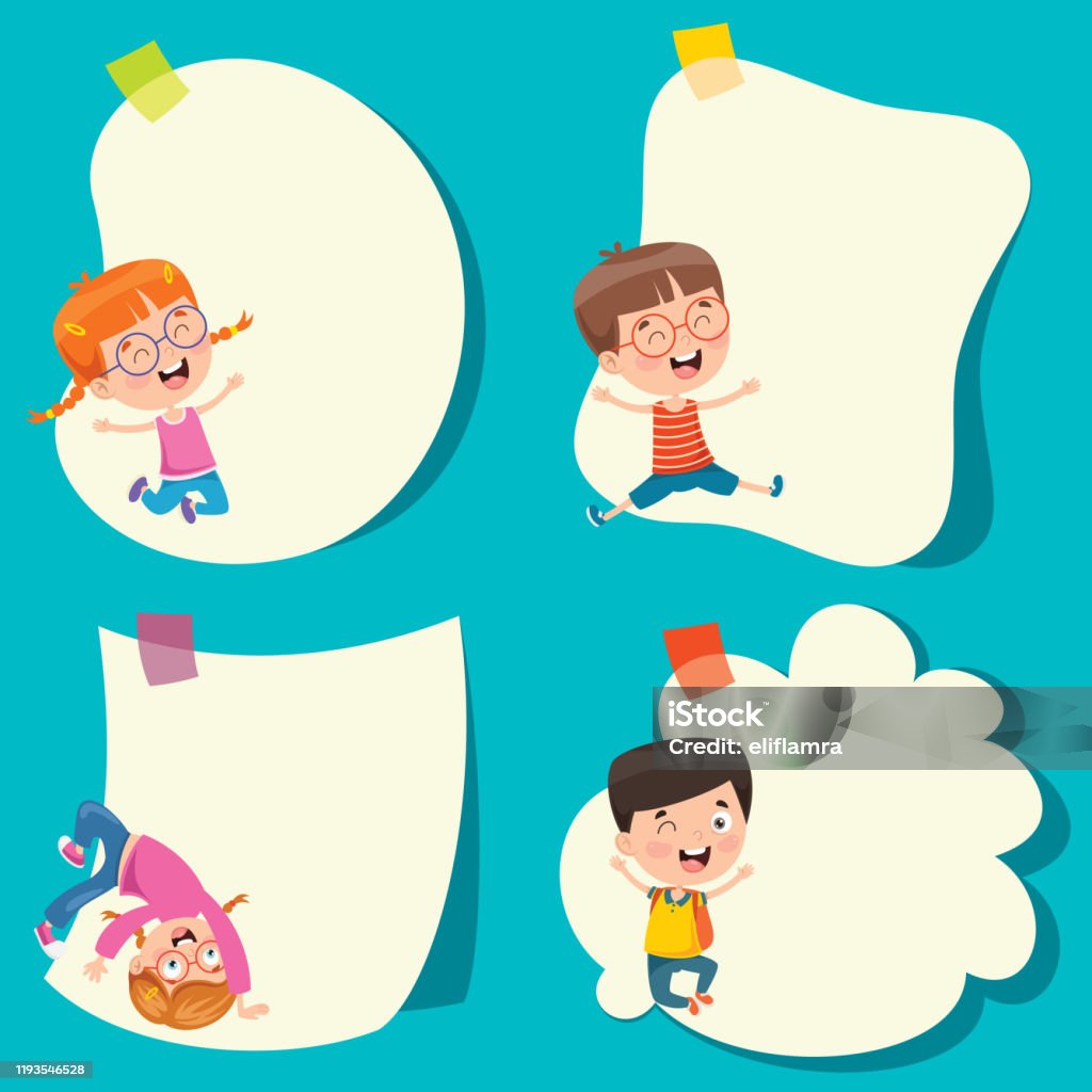 Template Design With Cute Cartoon Characters Stock Illustration - Download  Image Now - Child, Childhood, Flyer - Leaflet - iStock