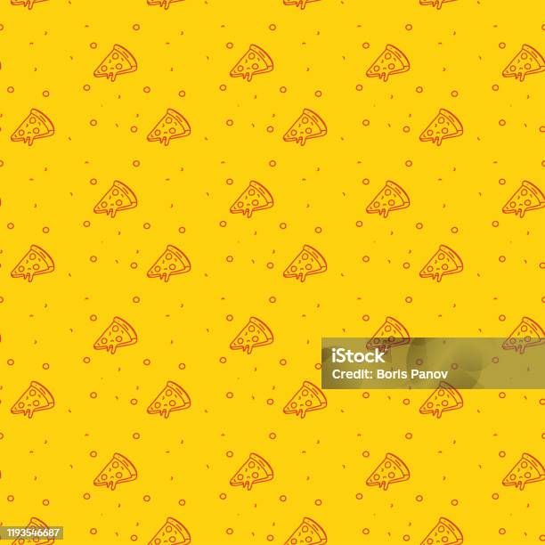 Spaß Und Moderne Nahtlose Muster Einer Pizza Auf Einem Funky Hell Orange Hintergrund Stock Vektor Art und mehr Bilder von Pizza