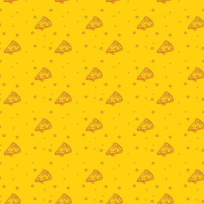 Fun and Modern Seamless Pattern of a Pizza on a Funky Bright Orange Background